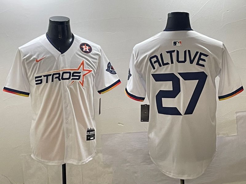Men Houston Astros 27 Altuve White Three generations Joint Name 2025 Nike MLB Jersey style 7